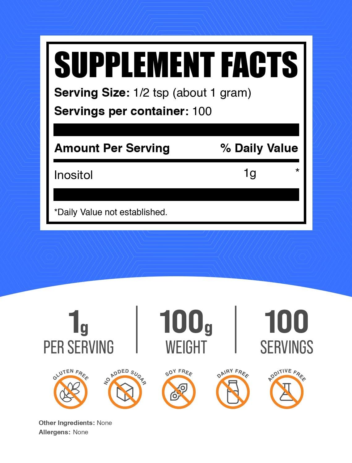 Emballage de la poudre d'inositol BulkSupplements 100g