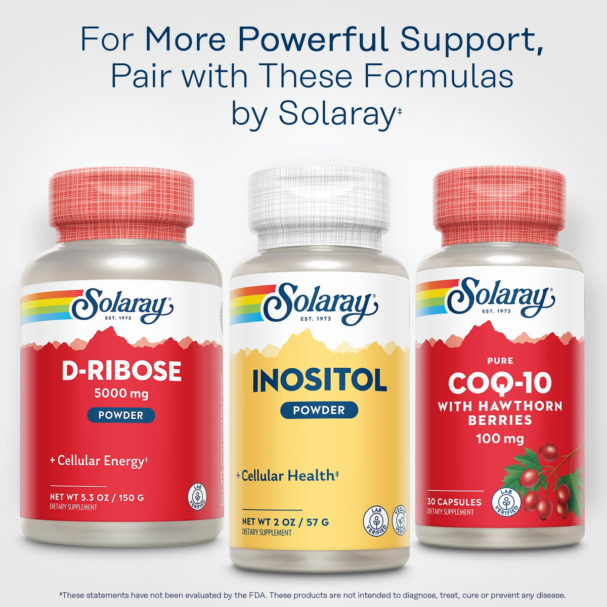 Emballage de la poudre d'inositol pure SOLARAY 91g sur une table en bois