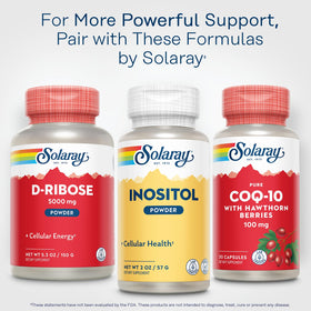 Emballage de la poudre d'inositol pure SOLARAY 91g sur une table en bois