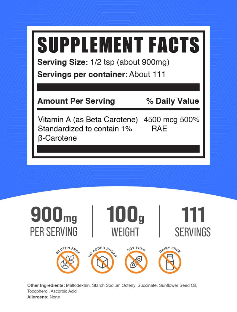 Emballage de la Poudre de Bêta-Carotène BulkSupplements