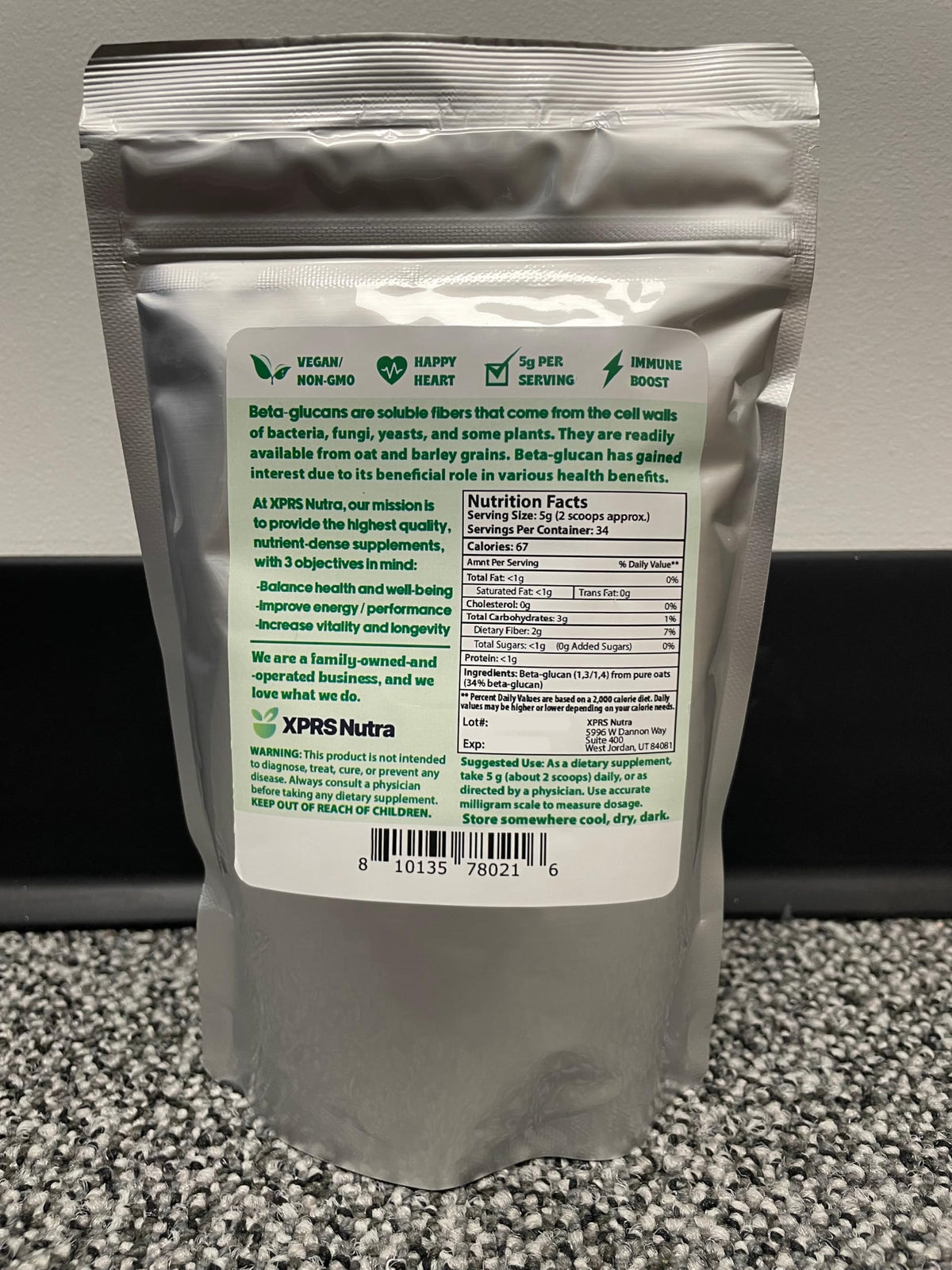 Emballage de la poudre de Beta Glucane XPRS Nutra