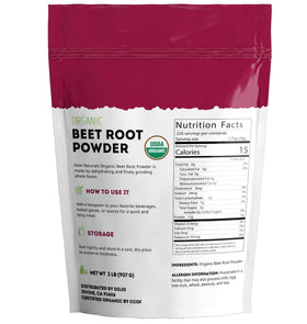 Emballage de la poudre de betterave bio Kate Naturals avec dimensions