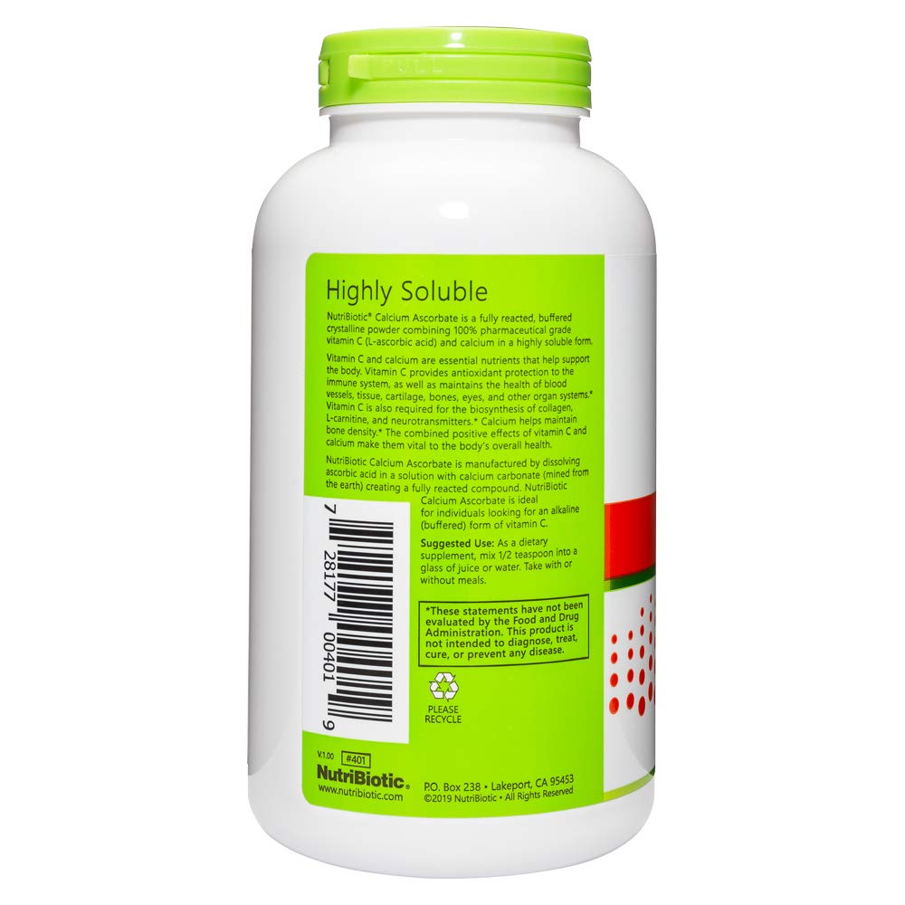 Emballage de la poudre de Calcium Ascorbate NutriBiotic 499g