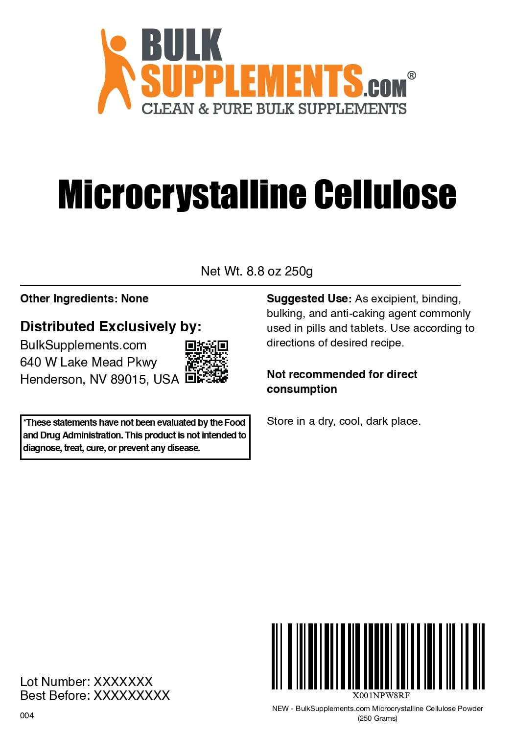 Emballage de la poudre de cellulose microcristalline BulkSupplements