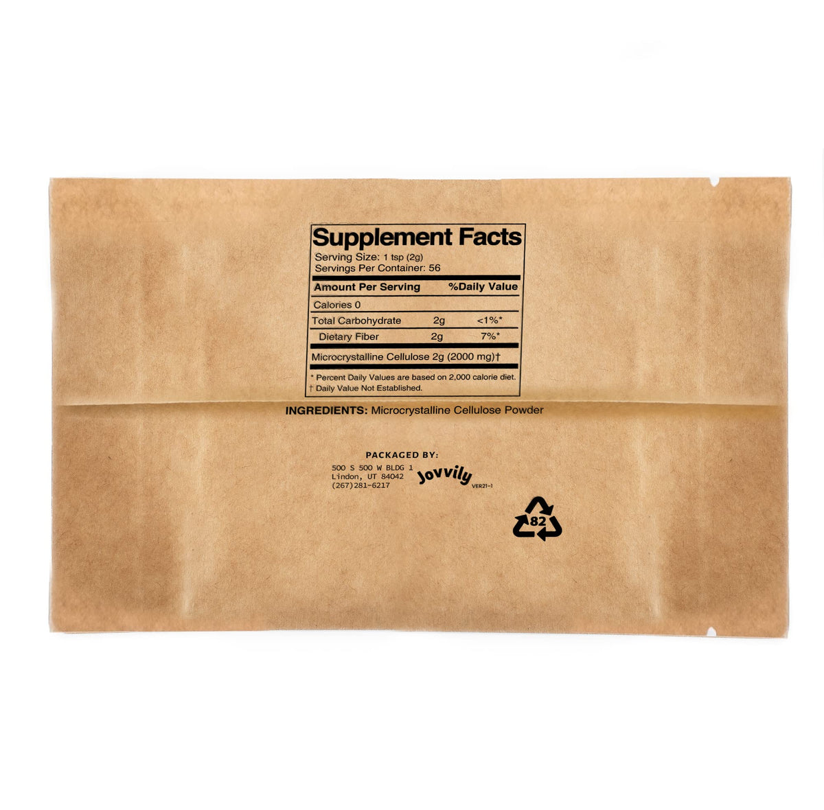 Emballage de la poudre de cellulose microcristalline Jovvily avec étiquette