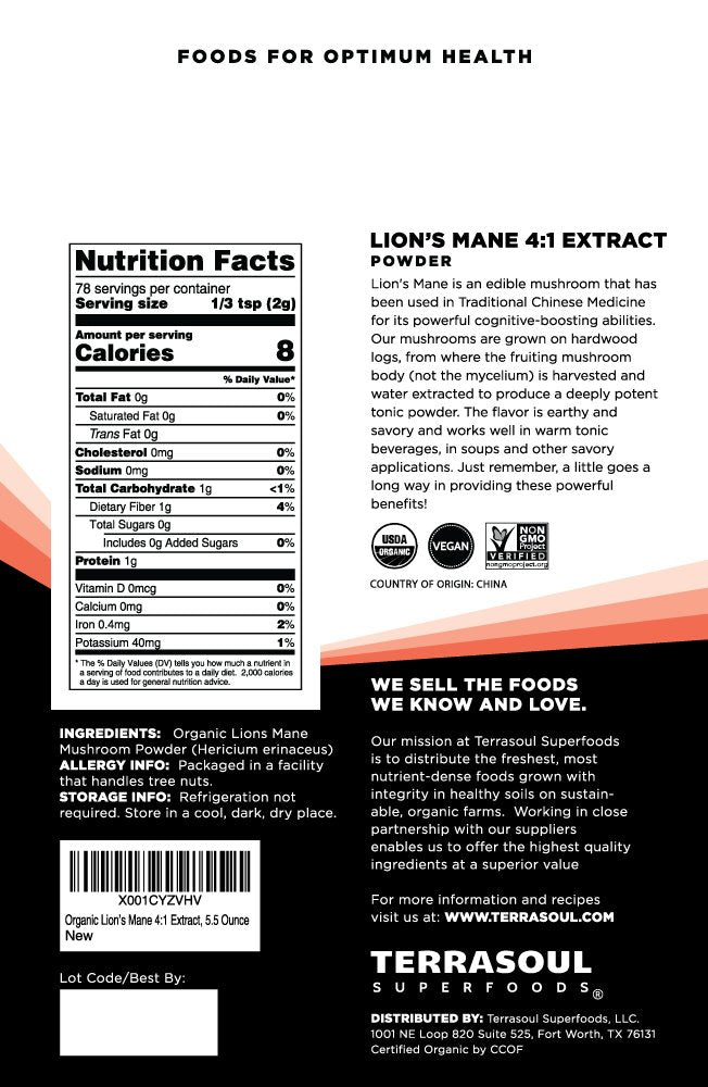 Emballage de la Poudre de Champignon Lion's Mane Terrasoul Superfoods