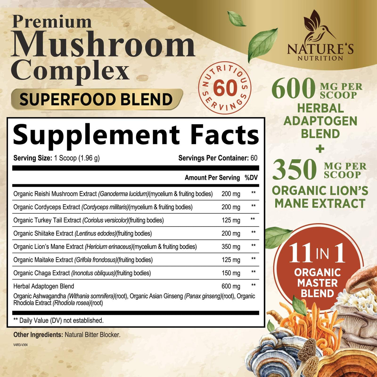Emballage de la poudre de champignon Nature's Nutrition