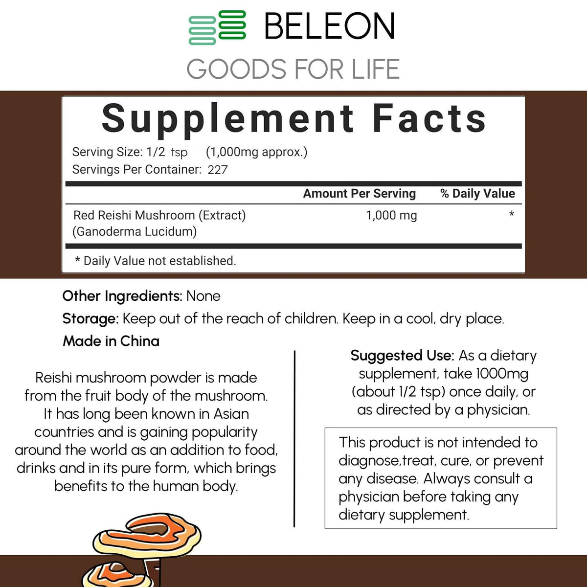 Emballage de la poudre de champignon Reishi Beleon Goods
