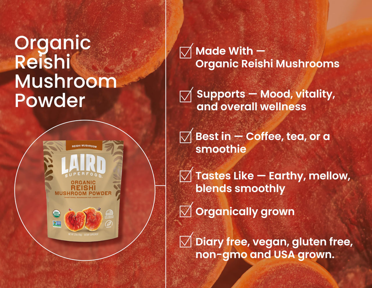 Emballage de la poudre de champignon Reishi bio Laird Superfood