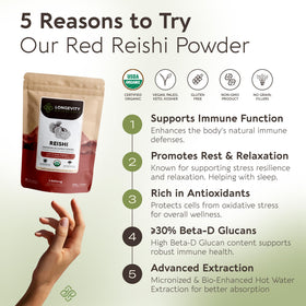 Emballage de la poudre de champignon Reishi bio Longevity Botanicals