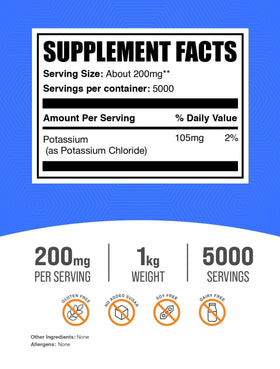 Emballage de la poudre de chlorure de potassium BulkSupplements