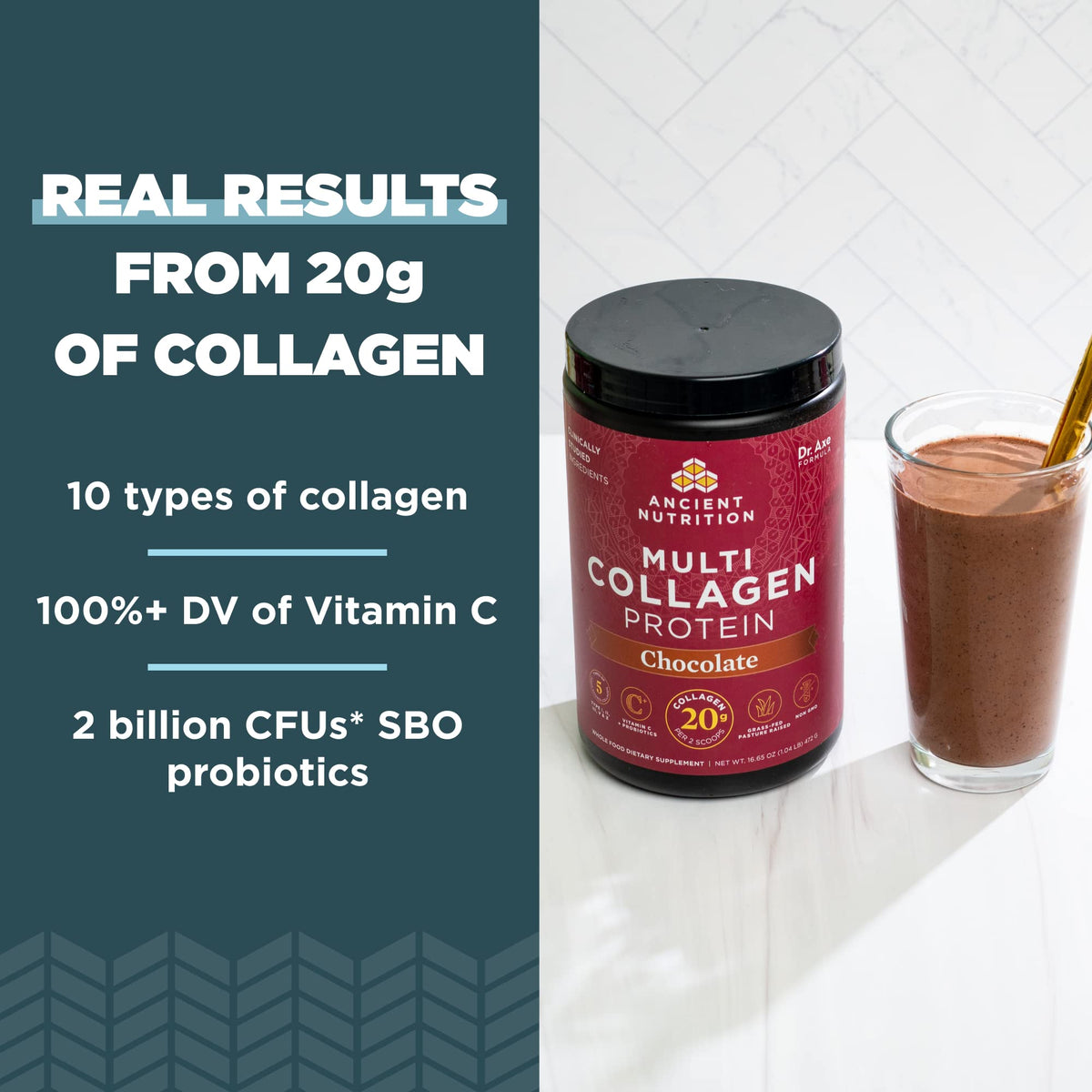 Emballage de la poudre de collagène multi hydrolysé chocolat Ancient Nutrition