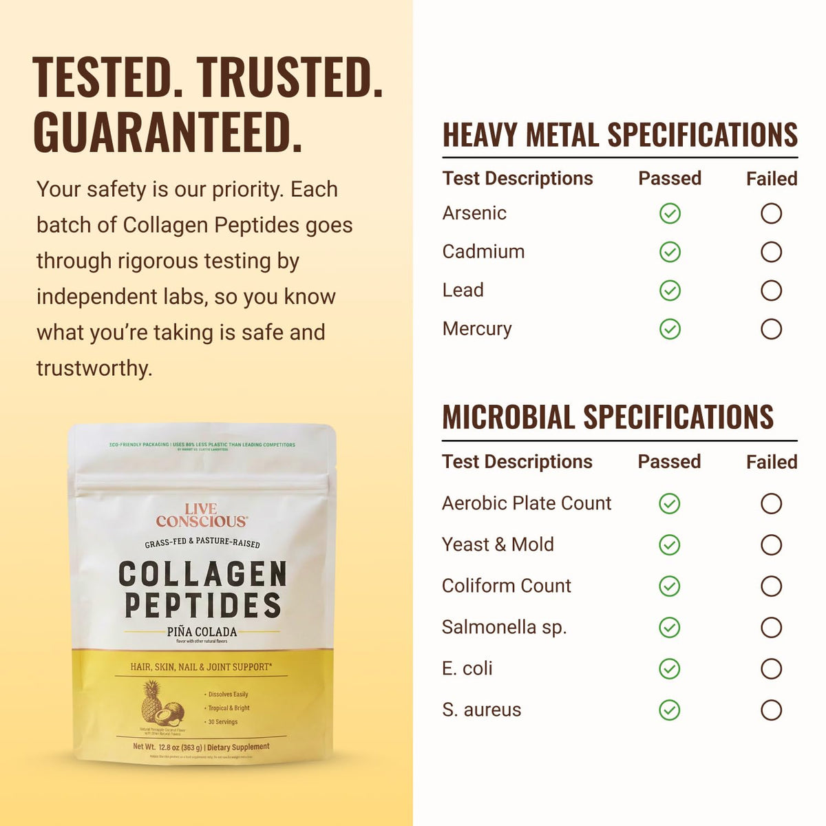 Emballage de la poudre de collagène Peptides Piña Colada Live Conscious