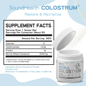 Emballage de la poudre de colostrum bovin bio Sound Health Supplements