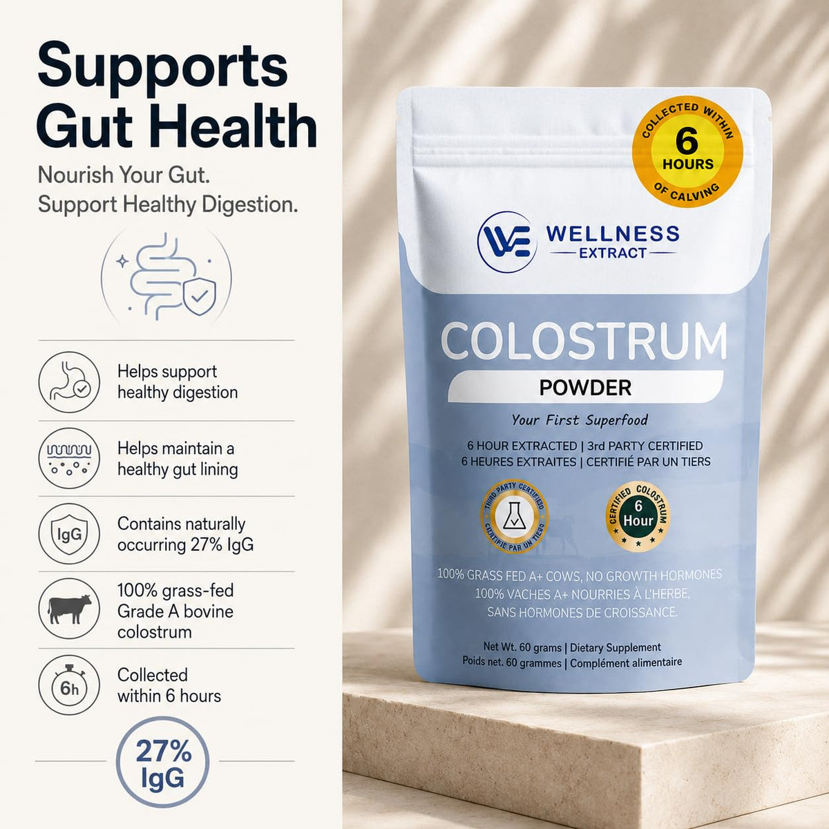 Emballage de la poudre de colostrum bovin WELLNESS EXTRACT