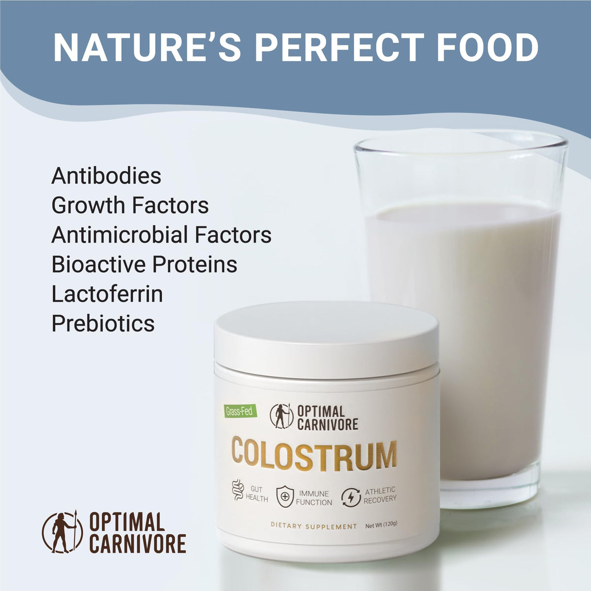 Emballage de la poudre de colostrum Optimal Carnivore 120g