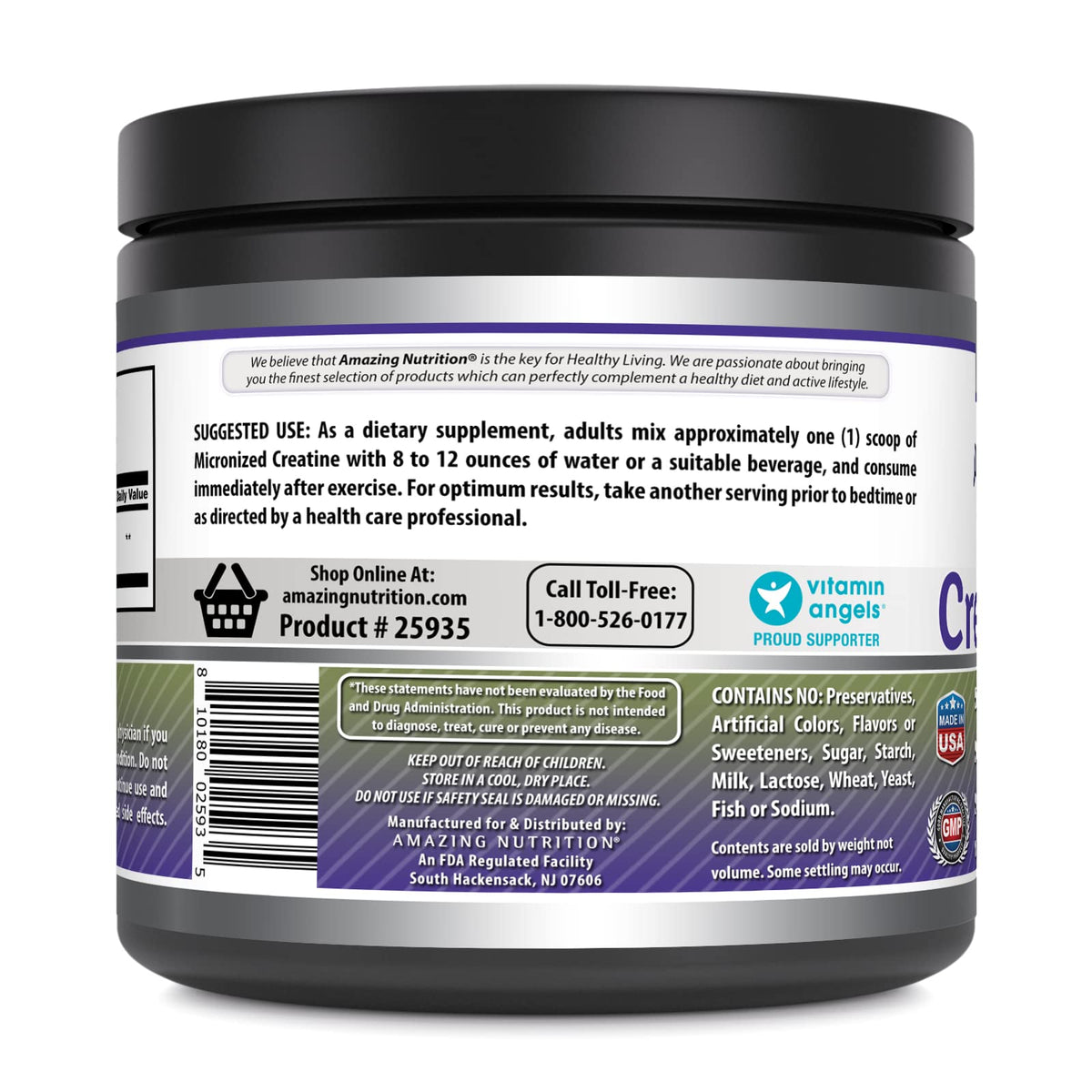 Emballage de la poudre de créatine monohydrate Amazing Nutrition