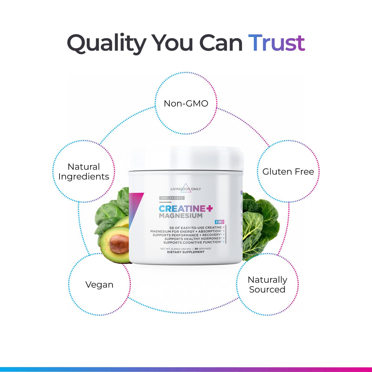Emballage de la poudre de créatine monohydrate Livingood Daily 240g