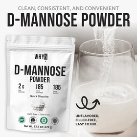 Emballage de la poudre de D-Mannose WHYZ avec informations nutritionnelles