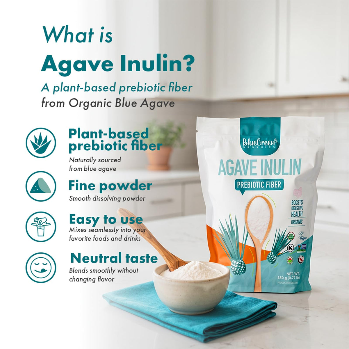 Emballage de la Poudre de Fibre d'Inuline d'Agave BLUEGREEN