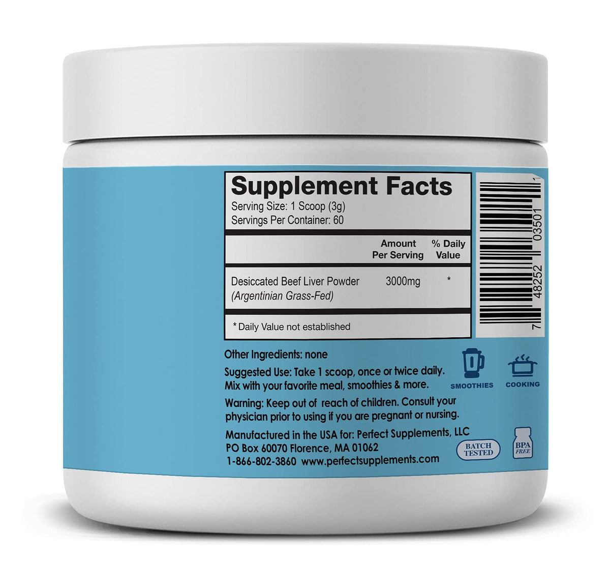Emballage de la poudre de foie déshydraté Perfect Supplements