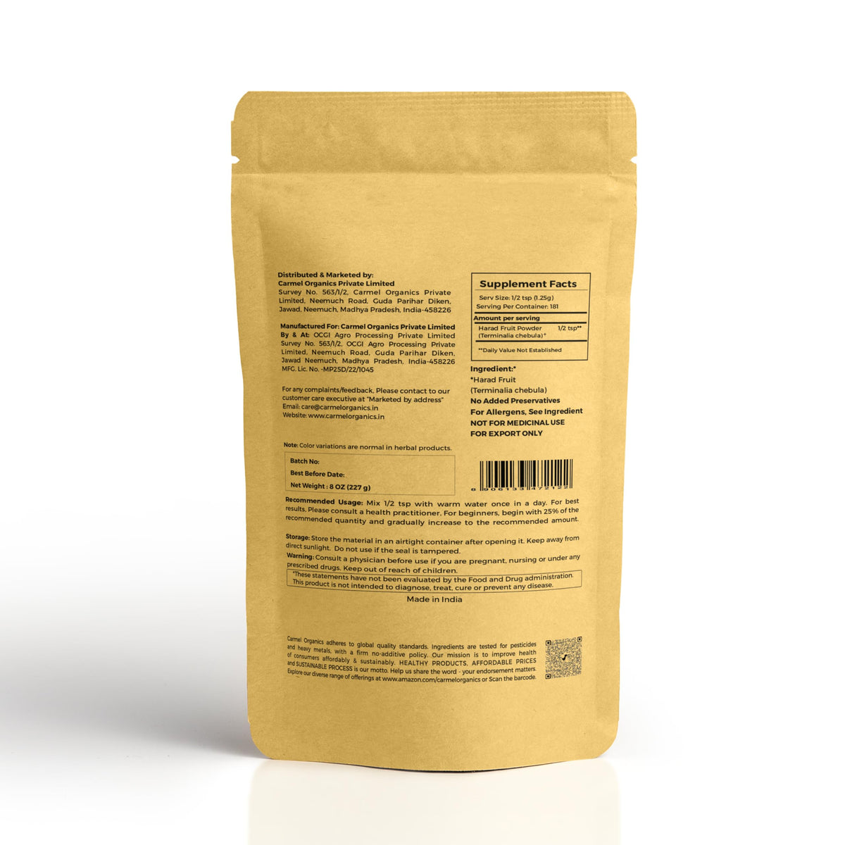 Emballage de la poudre de fruit Harad CARMEL ORGANICS