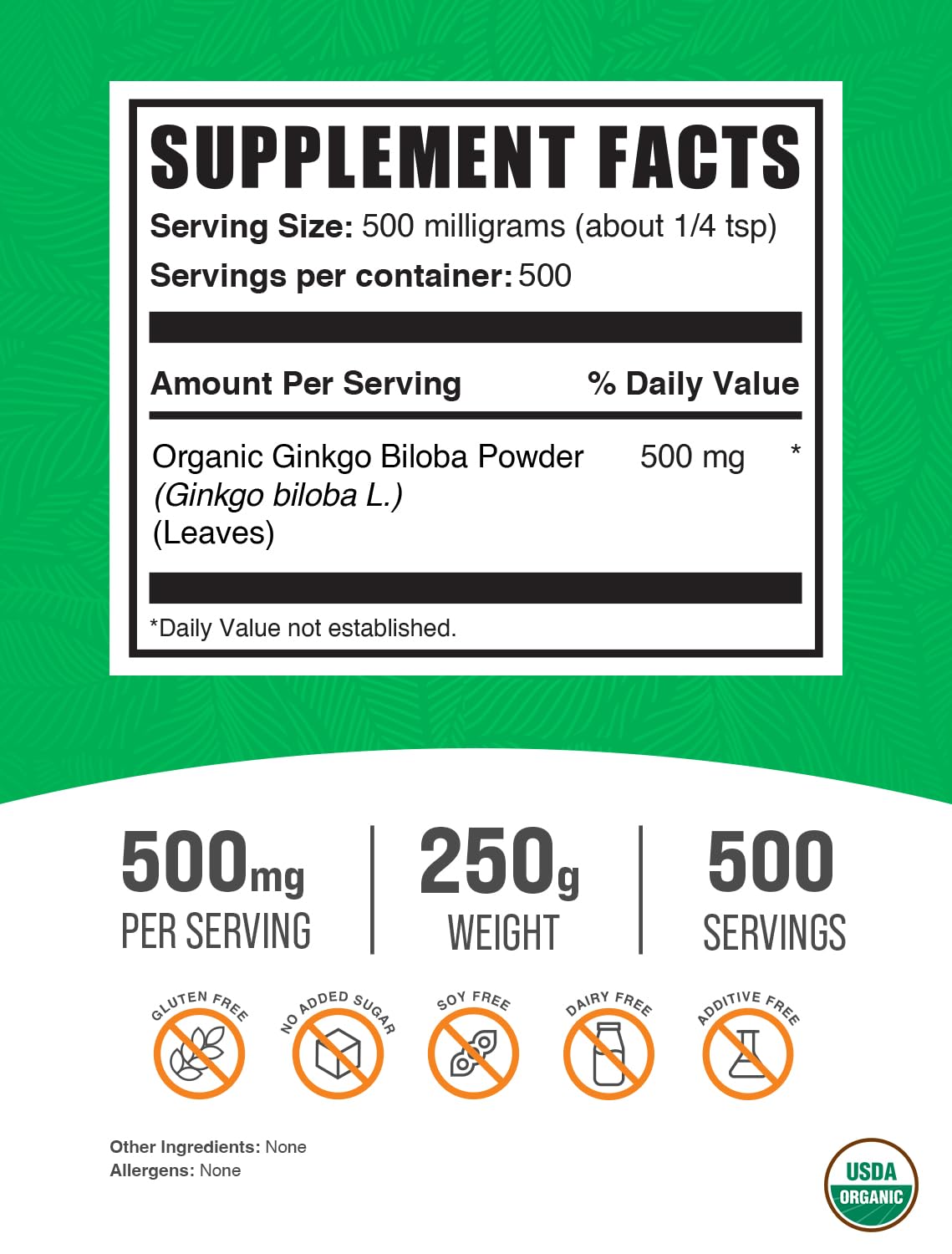 Emballage de la poudre de Ginkgo Biloba bio BulkSupplements