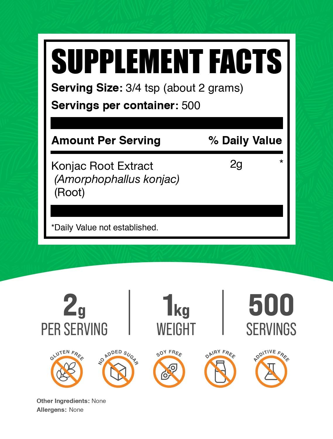Emballage de la poudre de Glucomannane BulkSupplements 1kg