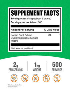 Emballage de la poudre de Glucomannane BulkSupplements 1kg