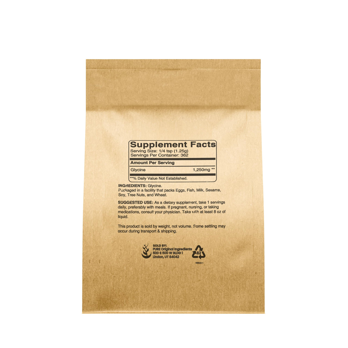Emballage de la poudre de glycine PURE ORIGINAL INGREDIENTS 472g