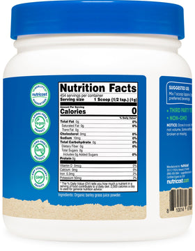 Emballage de la poudre de jus d'orge bio Nutricost 540g
