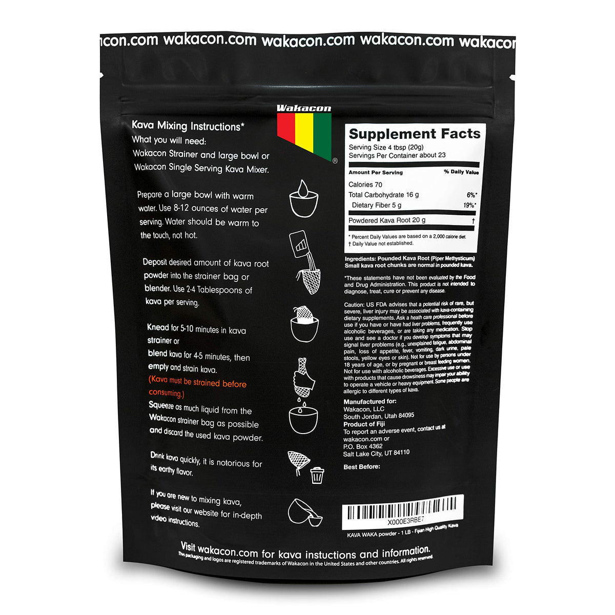 Emballage de la poudre de Kava Kava Wakacon 476g