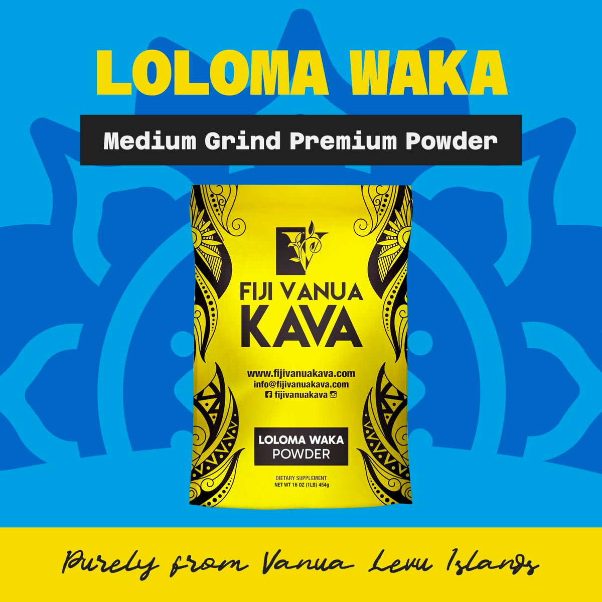 Emballage de la poudre de kava Loloma Waka, 449g