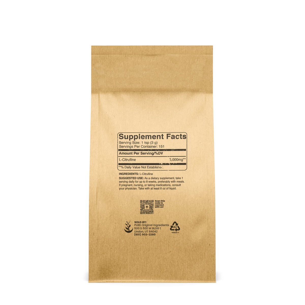 Emballage de la Poudre de L-Citrulline PURE ORIGINAL INGREDIENTS