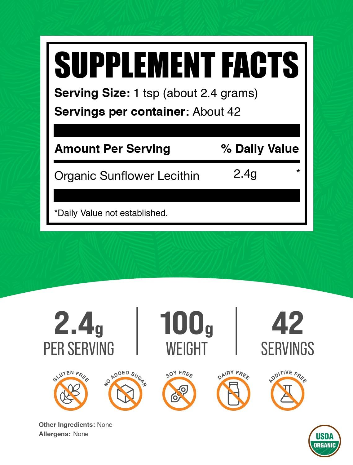 Emballage de la poudre de lécithine de tournesol BulkSupplements