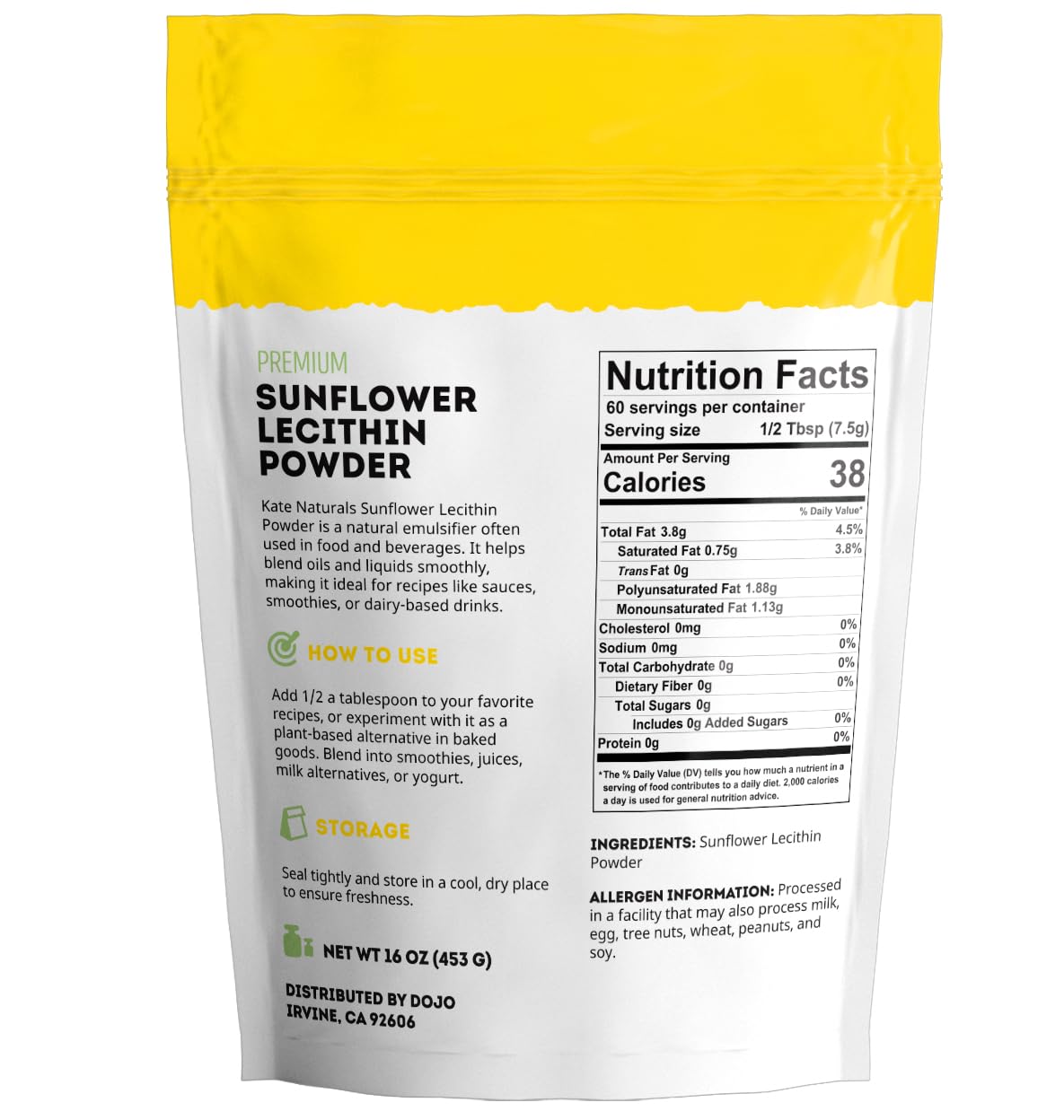Emballage de la Poudre de Lécithine de Tournesol Kate Naturals