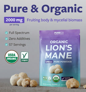 Emballage de la poudre de Lion's Mane PURE CO 100g