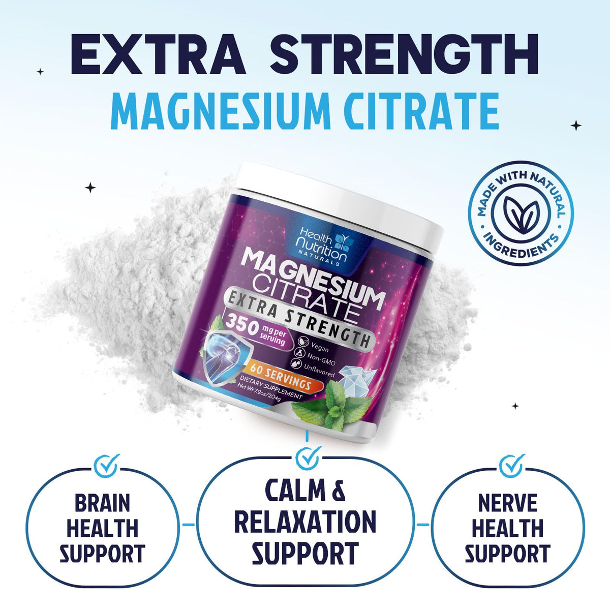 Emballage de la poudre de magnésium citrate Health Nutrition Naturals