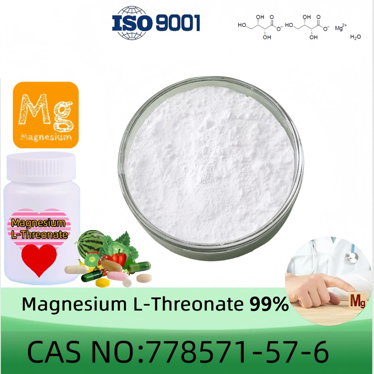 Emballage de la poudre de magnésium L-Thréonate HealthyFinds