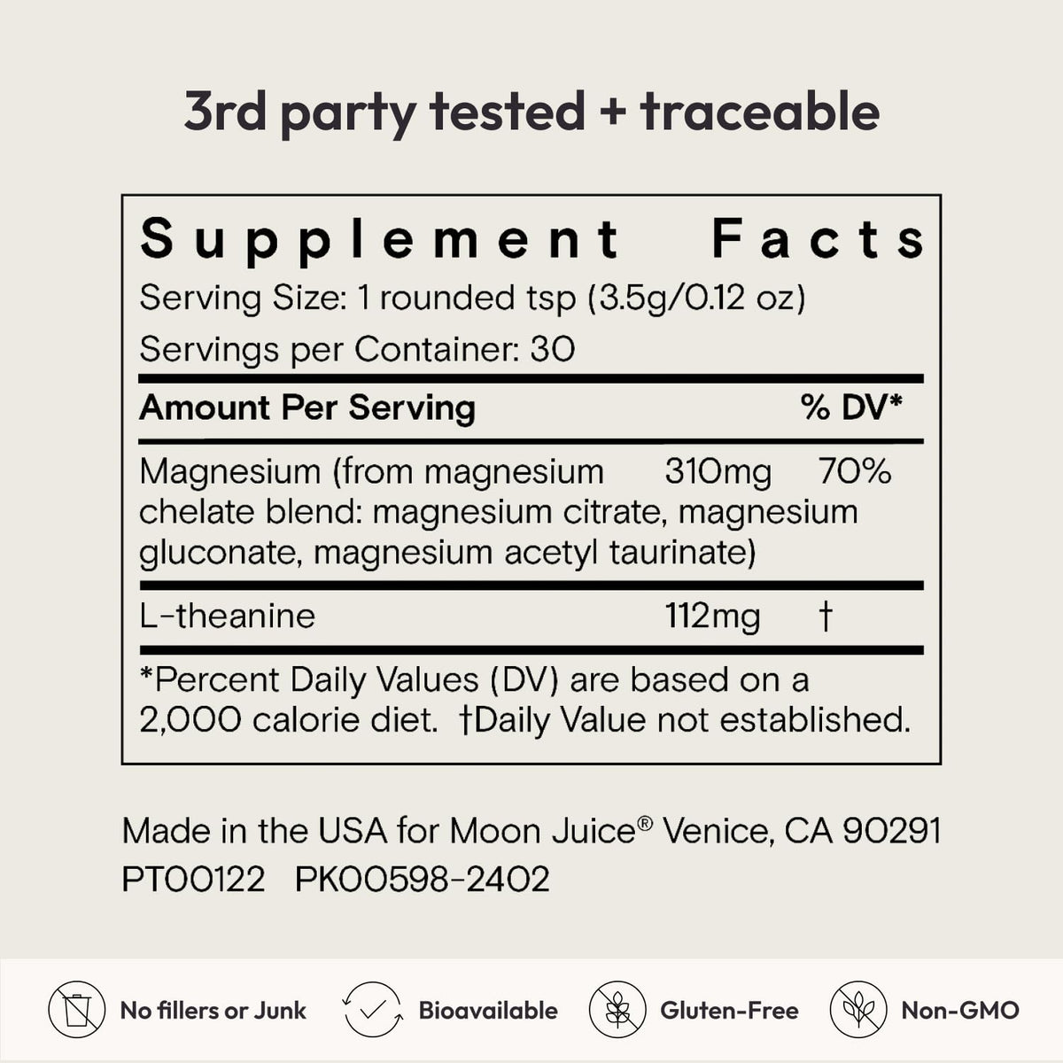 Emballage de la poudre de magnésium Magnesi-Om de Moon Juice