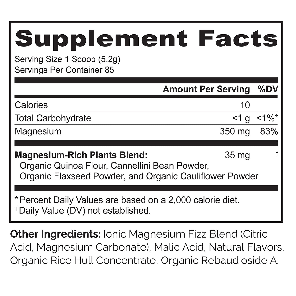 Emballage de la poudre de magnésium NATURELO avec informations nutritionnelles