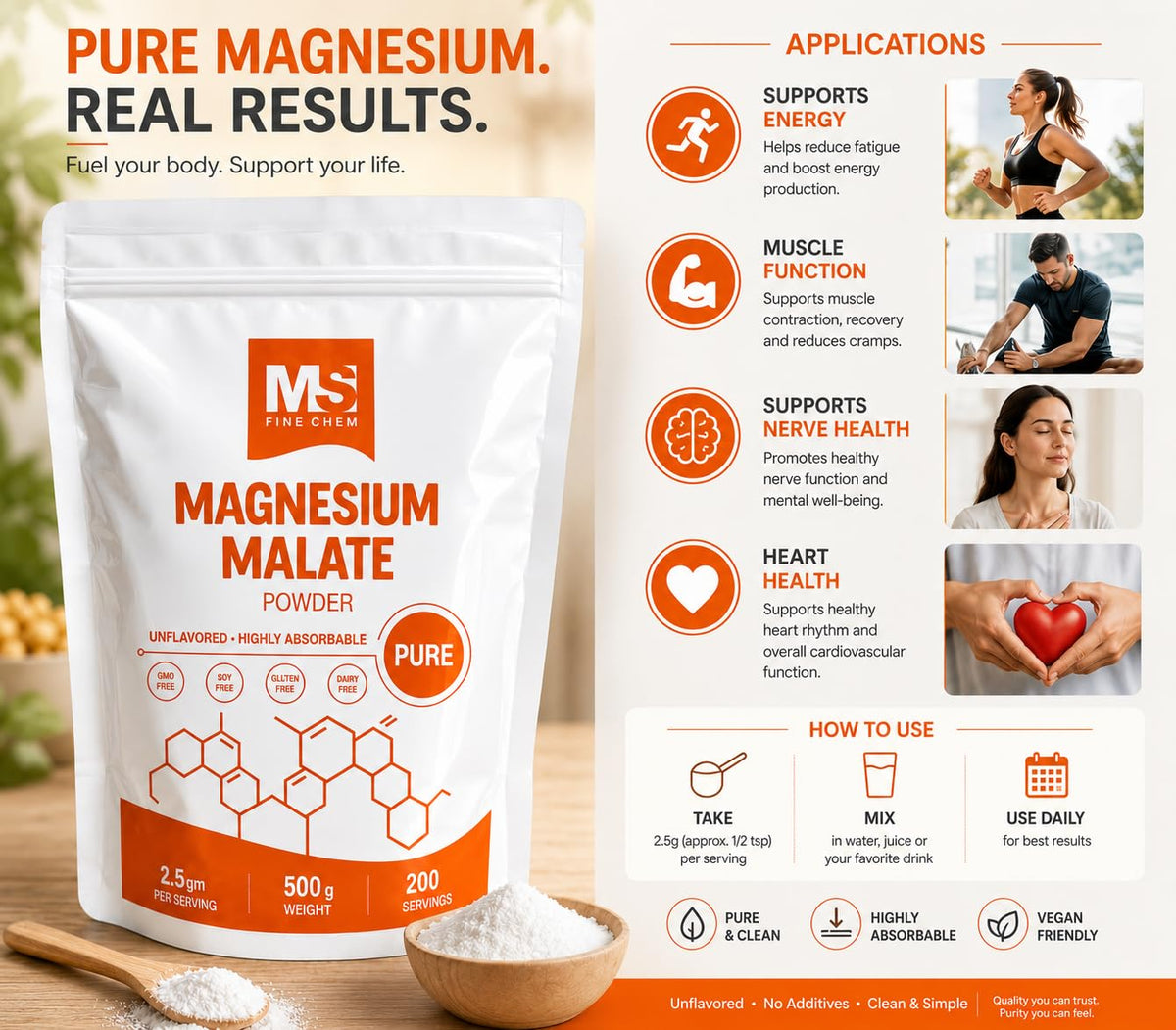 Emballage de la poudre de malate de magnésium MS Finechem 500 g
