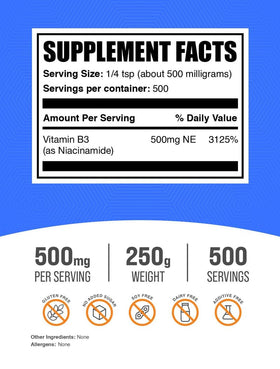 Emballage de la poudre de Niacinamide 500mg BulkSupplements