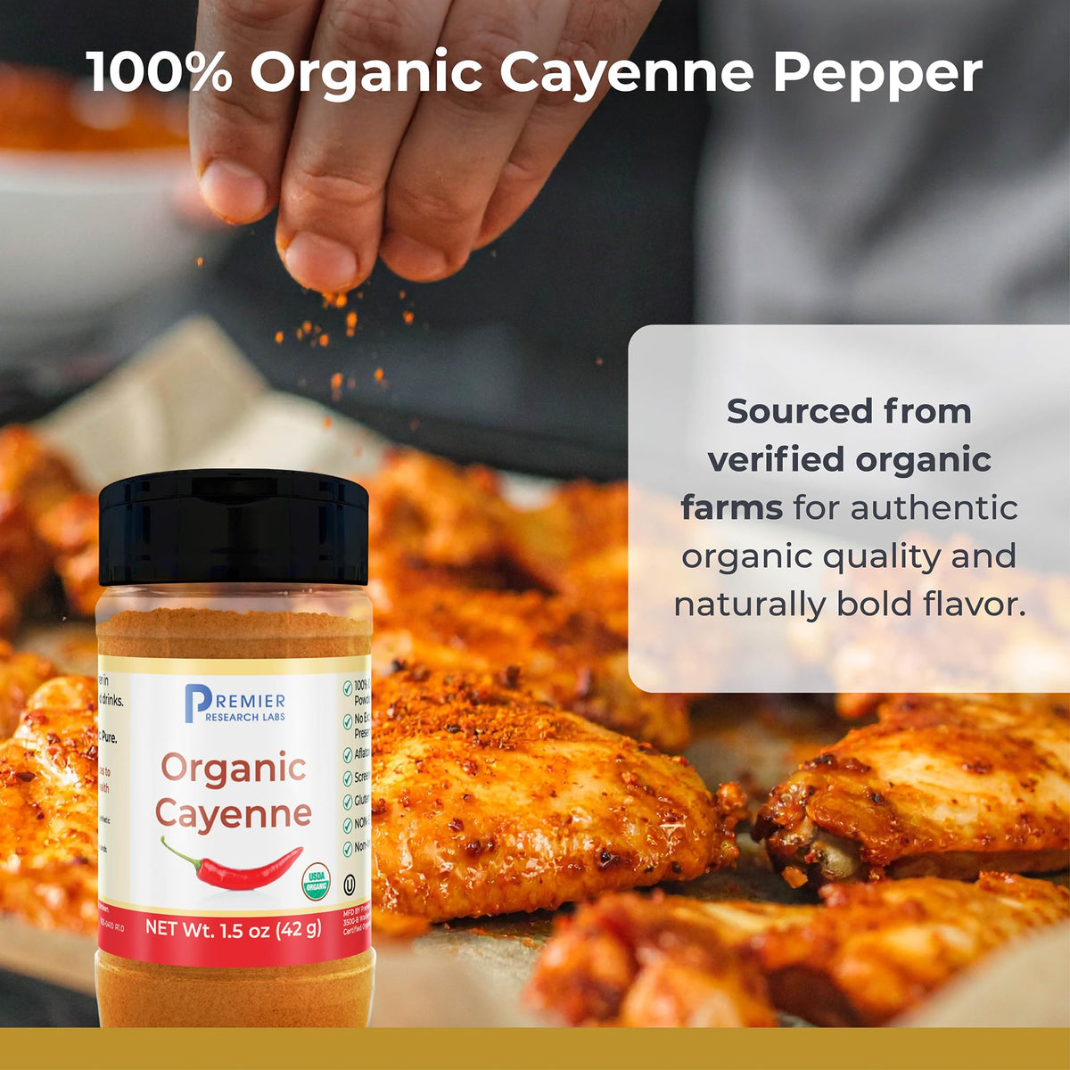 Emballage de la poudre de piment de cayenne bio Premier Research Labs