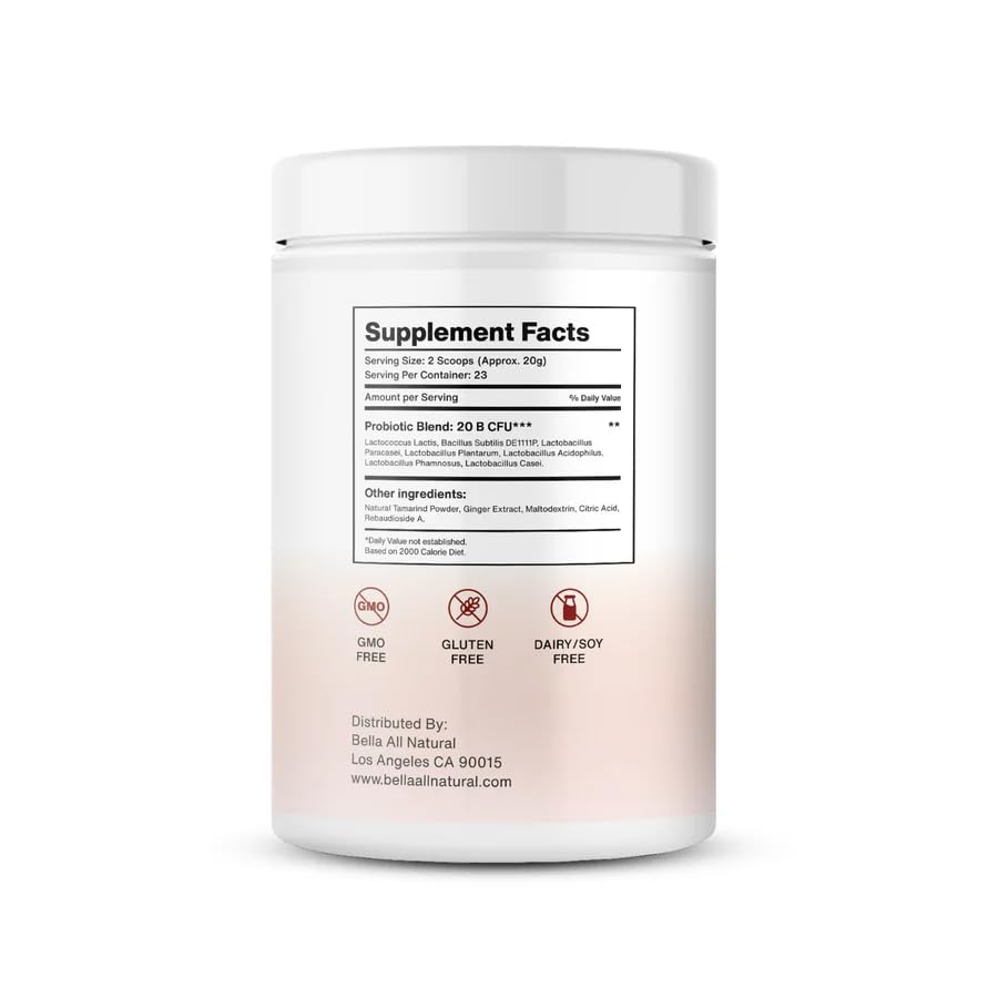 Emballage de la poudre de probiotiques Bella All Natural, vue arrière