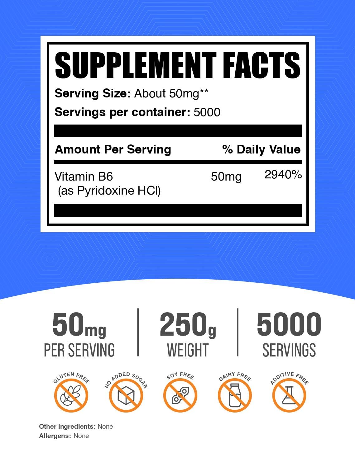 Emballage de la poudre de Pyridoxine HCl BulkSupplements
