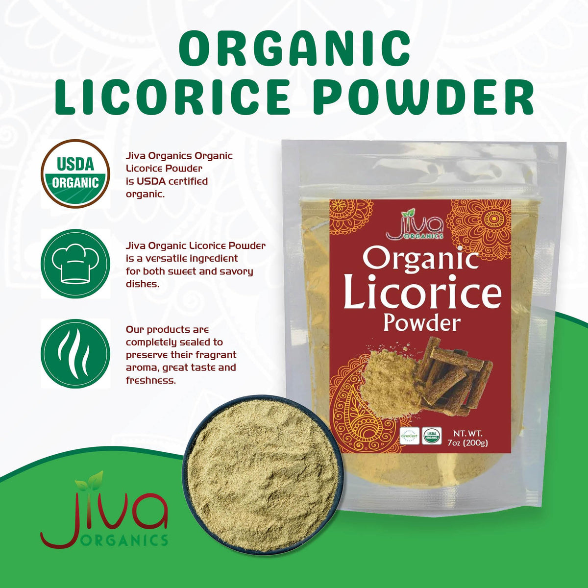 Emballage de la poudre de réglisse Jiva Organics 200g