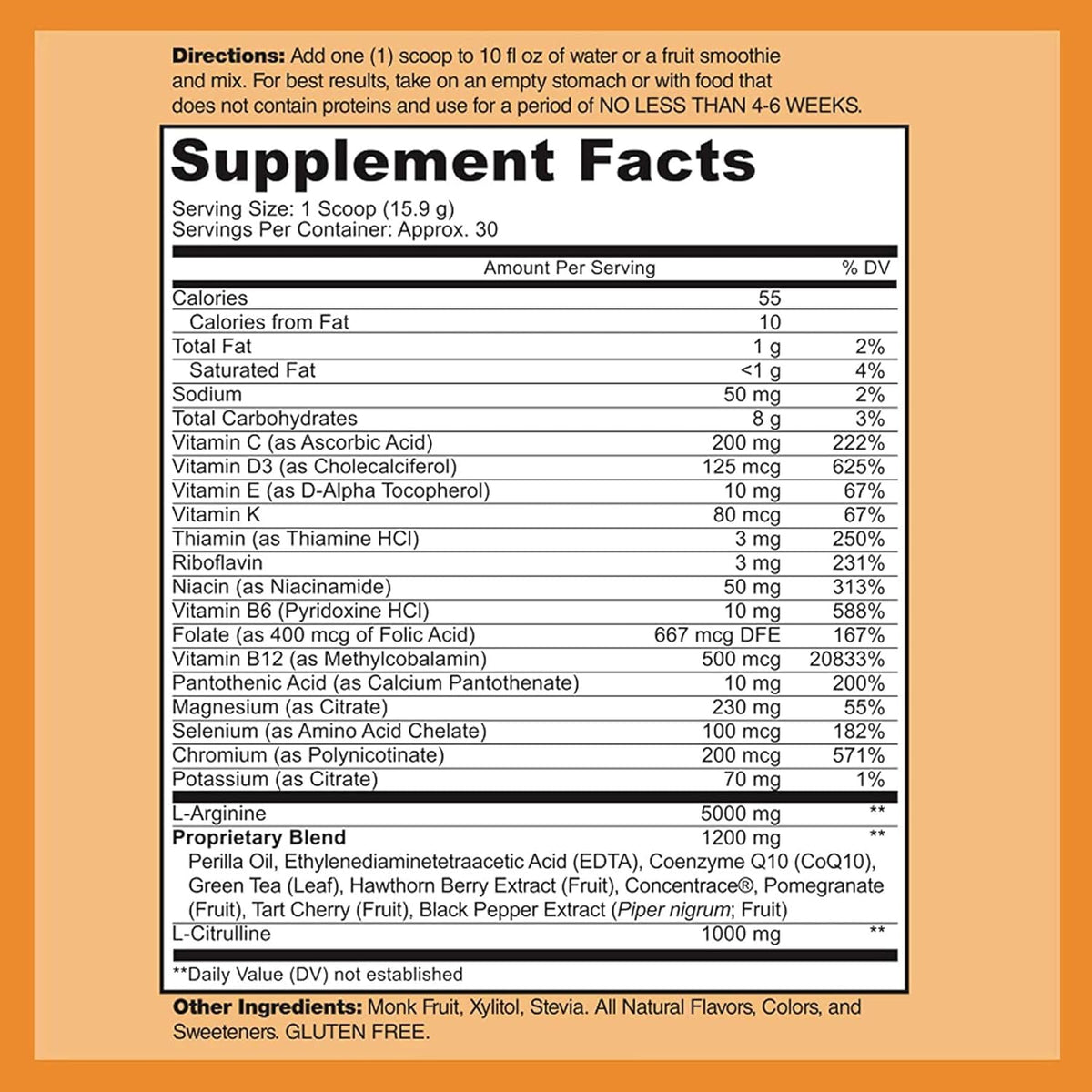 Emballage de la poudre de santé cardiaque L-Arginine 5000mg