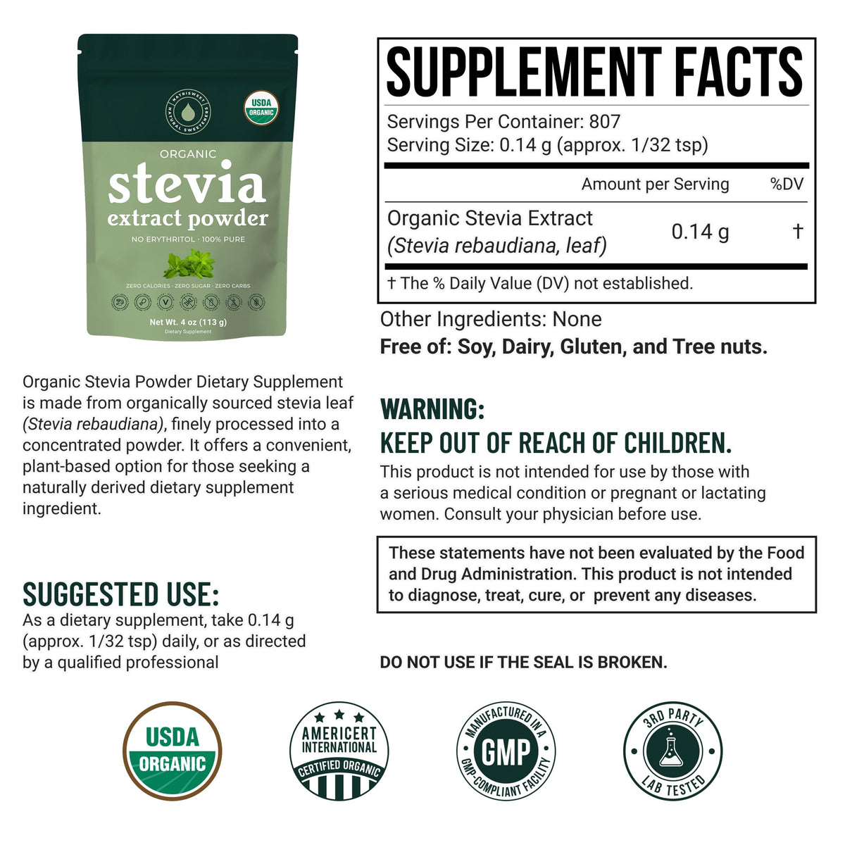 Emballage de la Poudre de Stevia NatriSweet