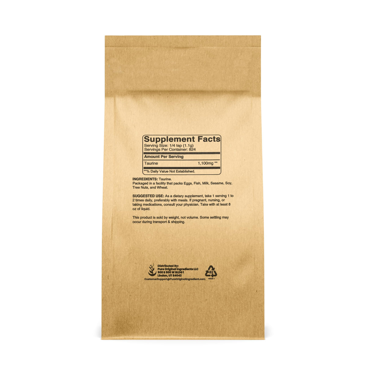 Emballage de la poudre de taurine PURE ORIGINAL INGREDIENTS